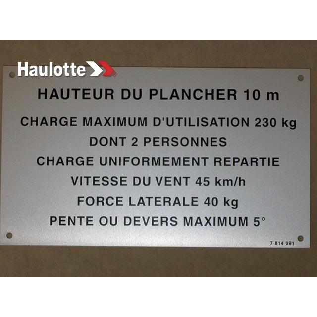 3078140910 Floor Height + Load Label | Genuine Haulotte