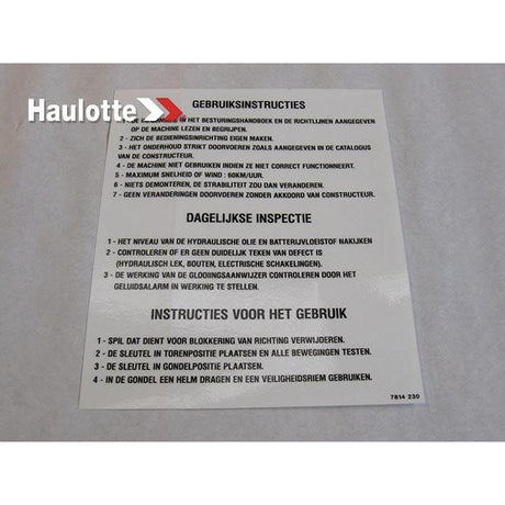 Part Number 3078142300 Labels fits Haulotte