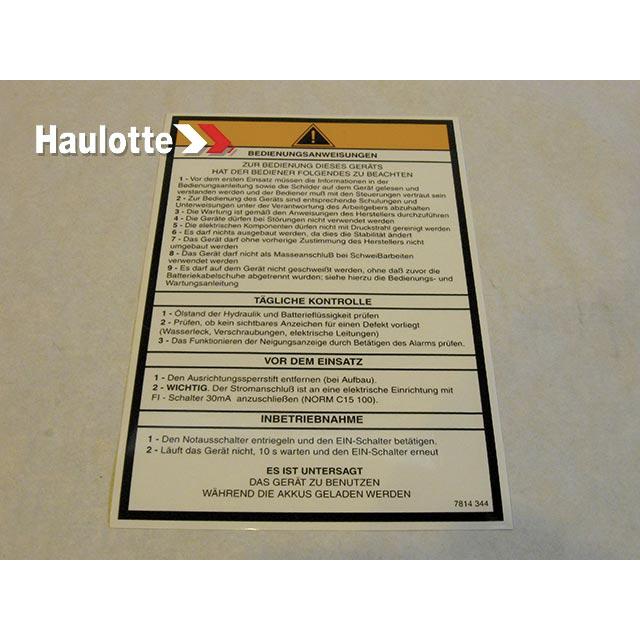 3078143440 Operating Instructions Label | Genuine Haulotte