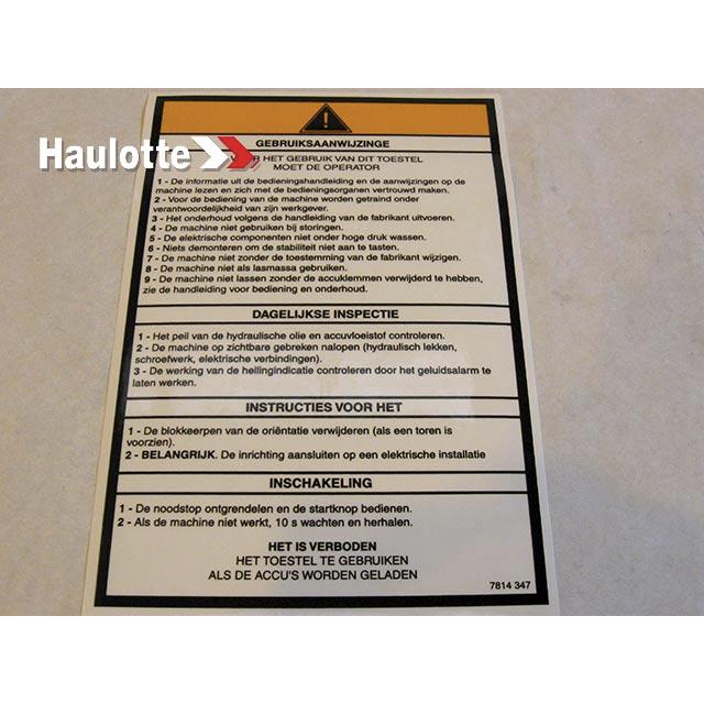 3078143470 Operating Instructions Label | Genuine Haulotte