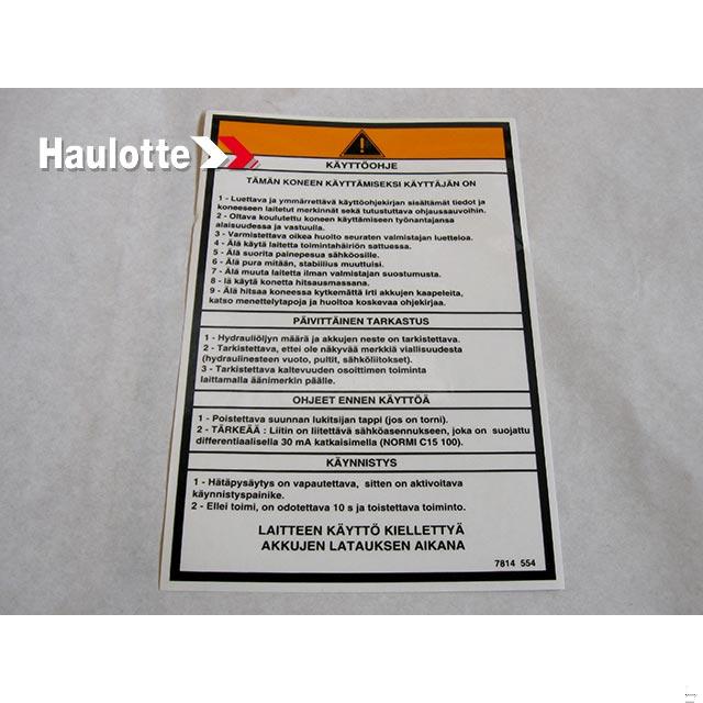 3078145540 Operating Instructions Label | Genuine Haulotte