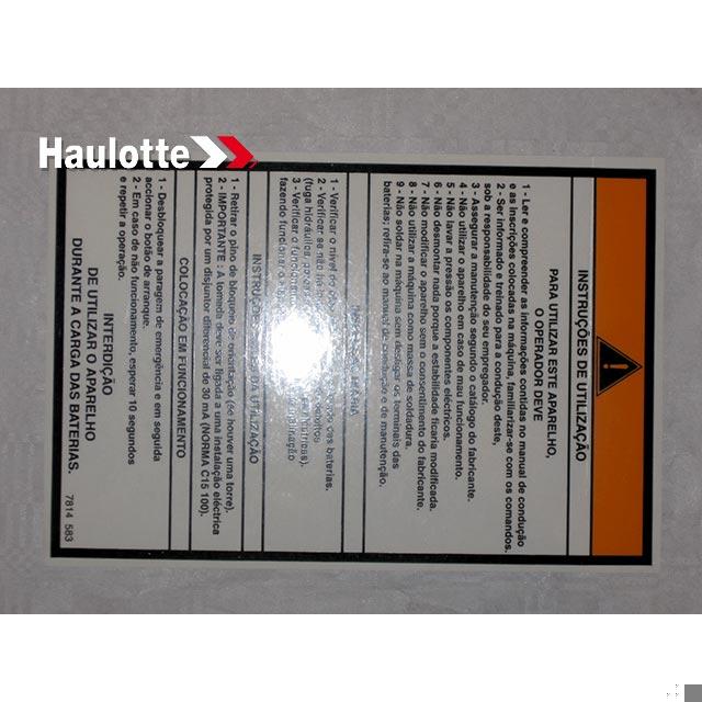 3078145830 Operating Instructions Label | Genuine Haulotte