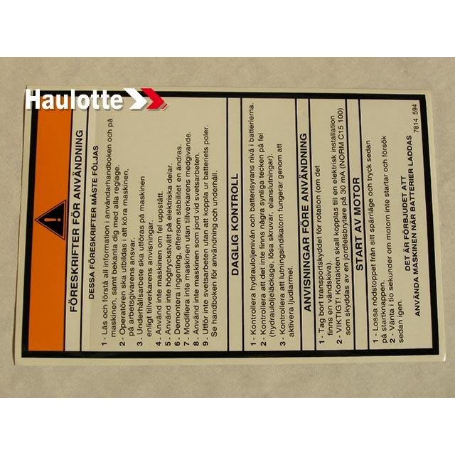 3078145940 Operating Instructions Label | Genuine Haulotte