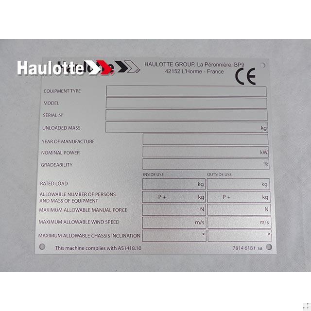 Part Number 3078146180 Manufacturer S Plate fits Haulotte