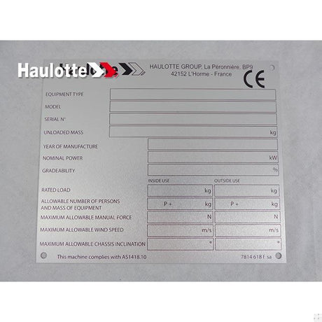 Part Number 3078146180 Manufacturer S Plate fits Haulotte