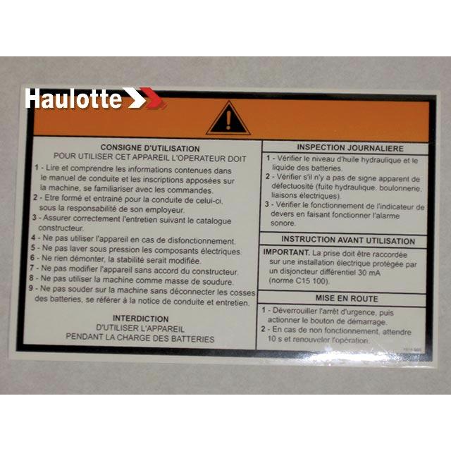 3078149030 Operating Instructions Label | Genuine Haulotte