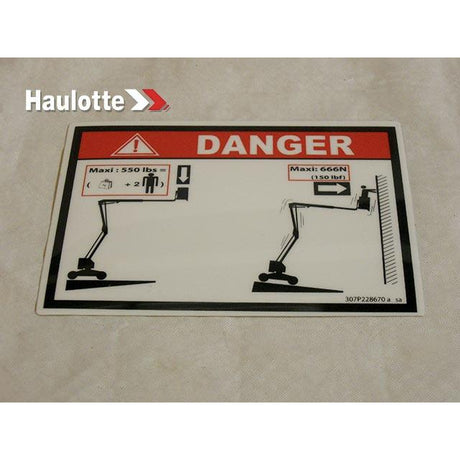 Part Number 307P228670 Label fits Haulotte