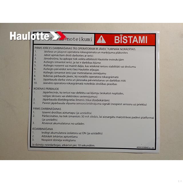 4000359840 Instruction Label | Genuine Haulotte