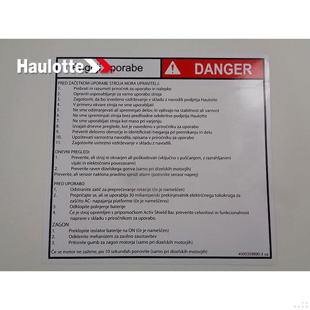 4000359890 Instruction Label | Genuine Haulotte