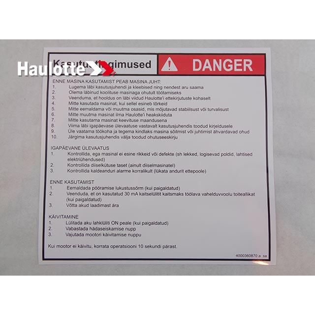 4000360870 Instruction Label | Genuine Haulotte