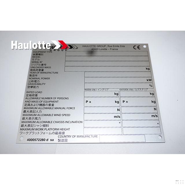 4000572280 Manufacturer Plate | Genuine Haulotte