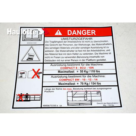 Part Number 4000673350 Danger fits Haulotte