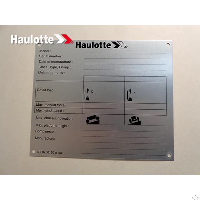 Part Number 4000700150 Manufacturer Plate fits Haulotte