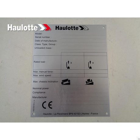Part Number 4000700160 Manufacturer Plate fits Haulotte