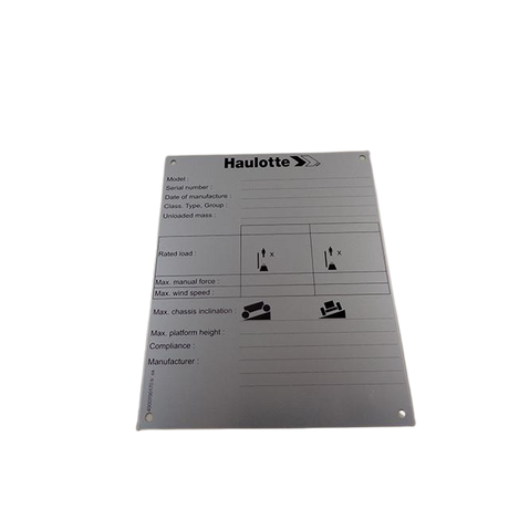 Part Number 4000700170 Plate-Serial-Hercule fits Haulotte