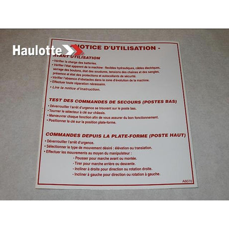 Part Number ABMA6070 Label fits Haulotte