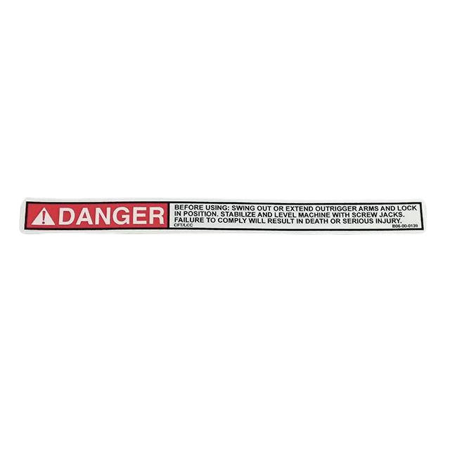 B06-00-0139 Decal-"Extend, Lock..Outriggers"-Blk & Red On Wht 8" X.75" | Genuine Haulotte