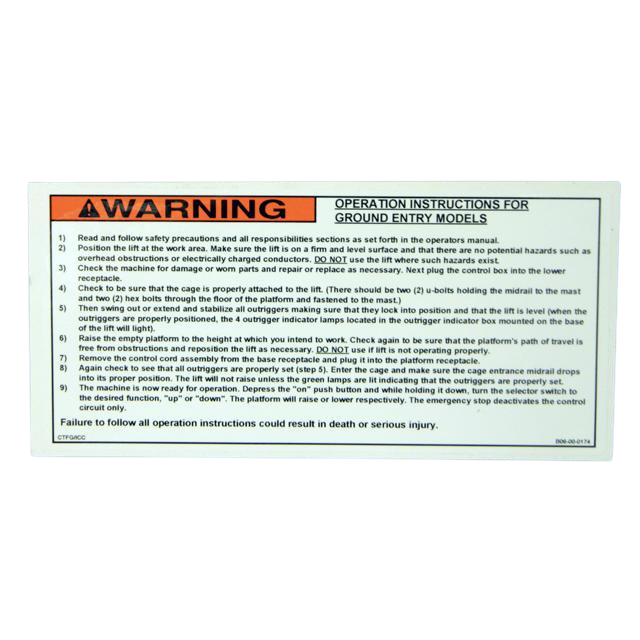 B06-00-0174 Decal-Warn...Op Inst Gr Entry | Genuine Haulotte