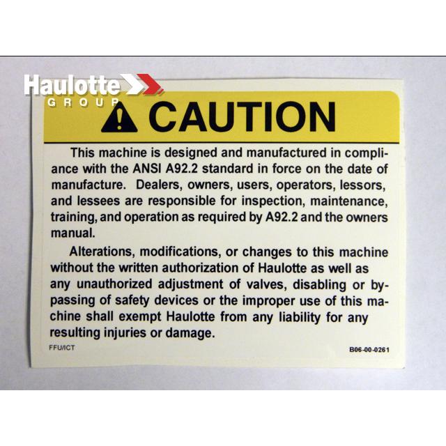 B06-00-0261 Decal-Caution-This Machine... | Genuine Haulotte