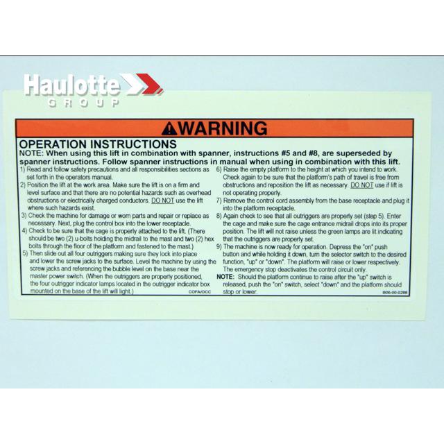 B06-00-0288 Decal-Warning-Operation Instructions | Genuine Haulotte