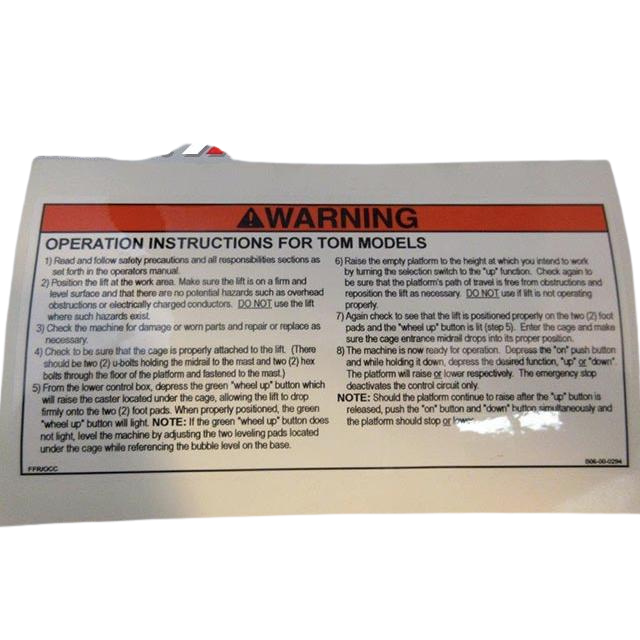 B06-00-0294 Decal-Warning-Operation Instructions | Genuine Haulotte