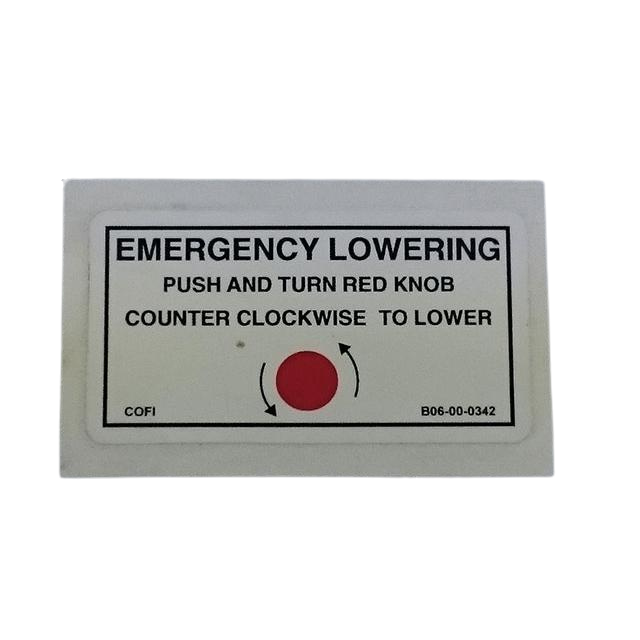 B06-00-0342 Decal-Emer Lowering 3 X 1.625 | Genuine Haulotte