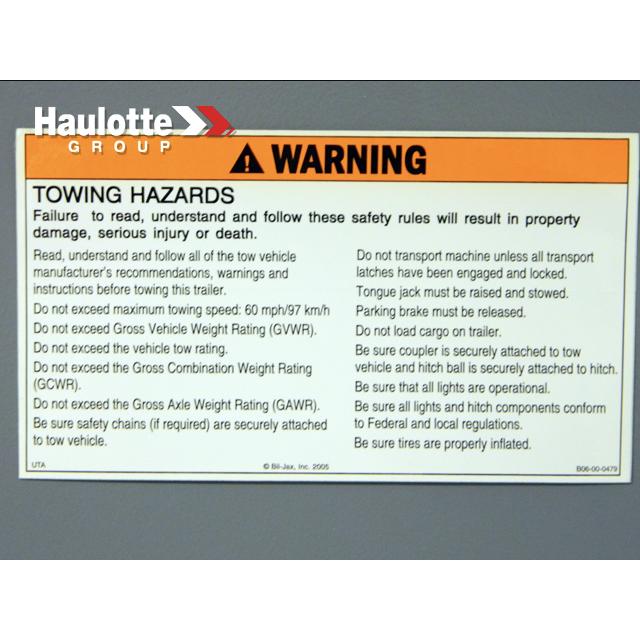 B06-00-0479 Decal-Warning-Towing Hazards | Genuine Haulotte