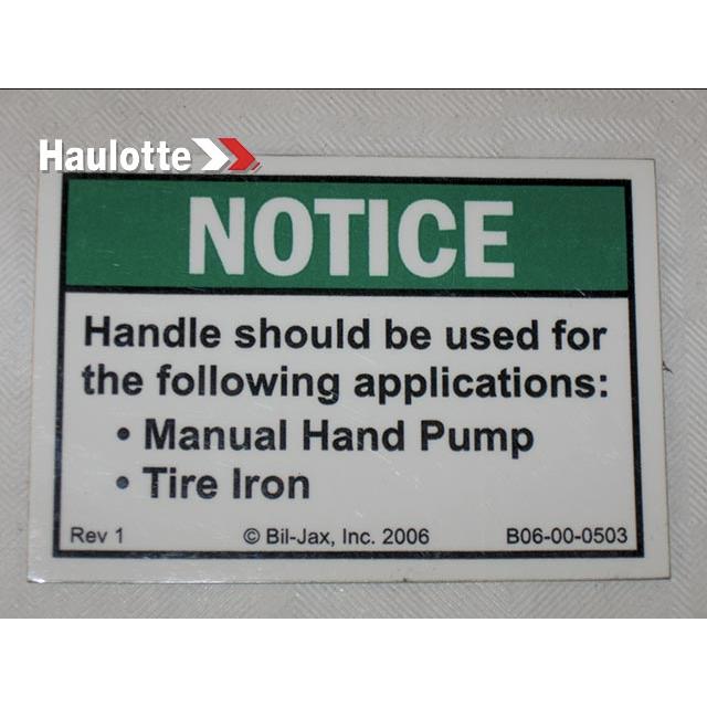 B06-00-0503 Decal-Notice-Handle Applications | Genuine Haulotte