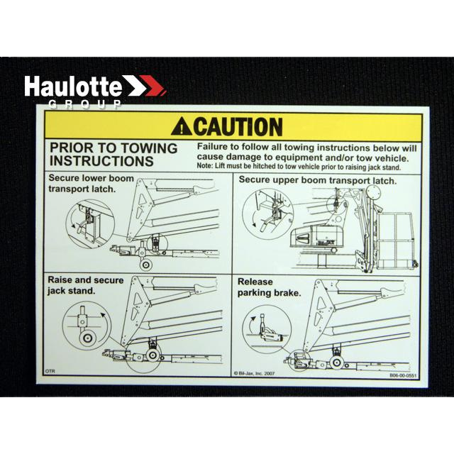 B06-00-0551 Decal-Caution-Latch/Jack/Brake | Genuine Haulotte