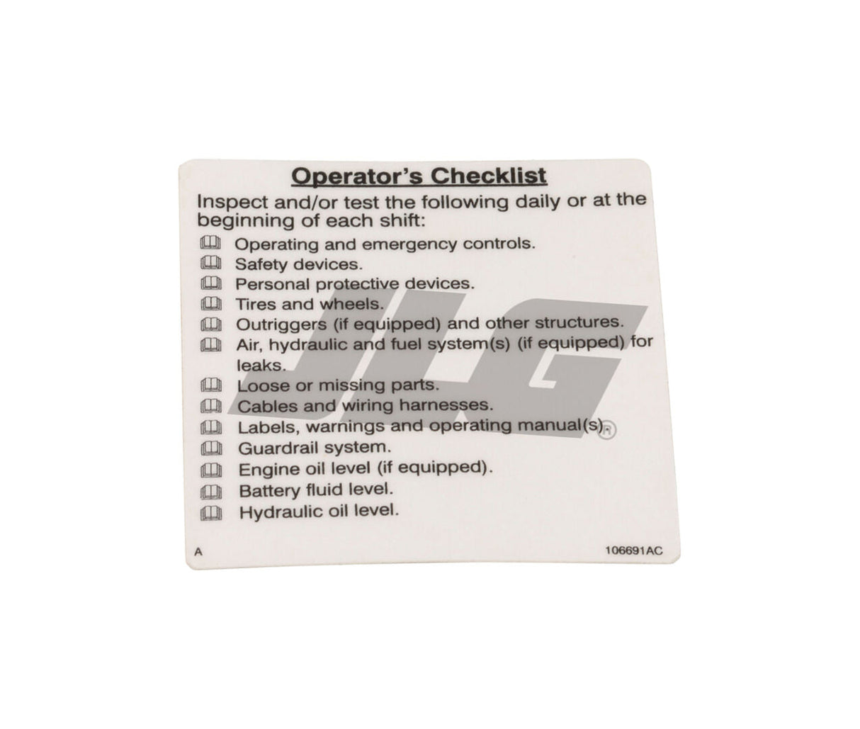 IP70123 Decal Checklist | JLG