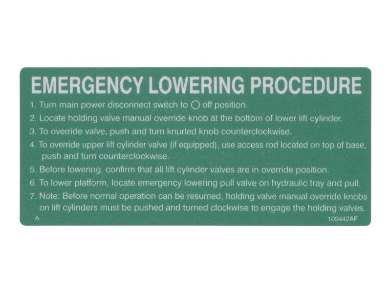 IP70138 Decal Emergency Lowering | JLG