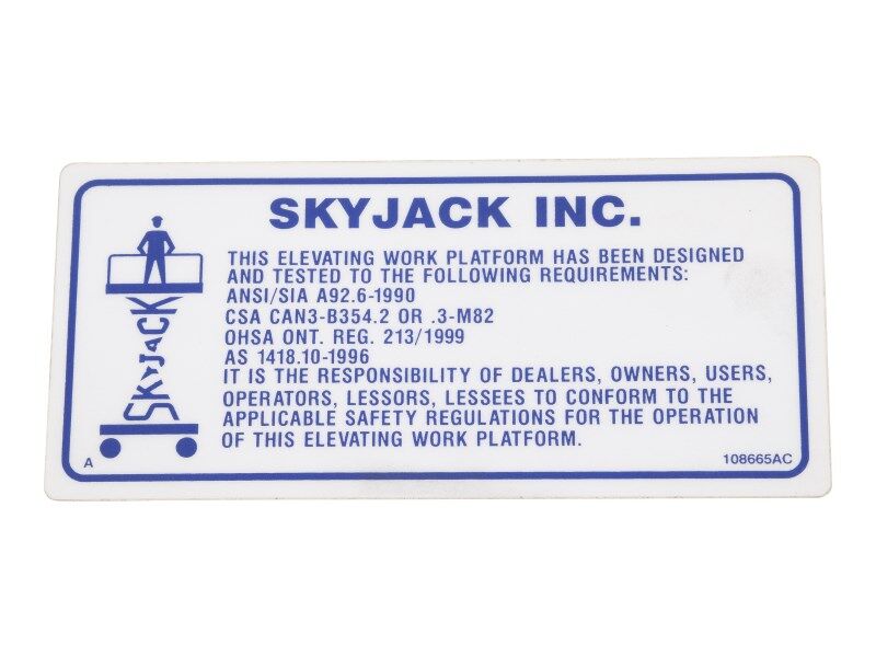 108665 Decal, Old Standards | Skyjack