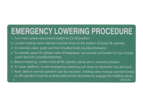 SJ109442 Decal Emergency Lowering
