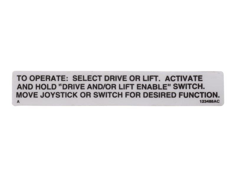 Part Number 123488 Operating Instr Label fits Skyjack