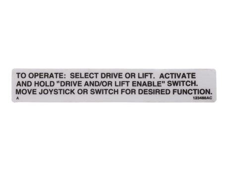 Part Number 123488 Operating Instr Label fits Skyjack
